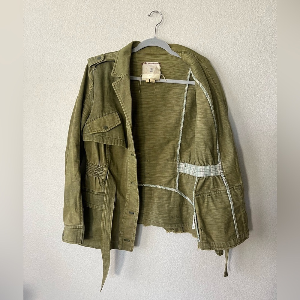 HEI HEI Anthropologie Ruffleback Military Green Jacket Women’s Size M - Picture 3 of 15
